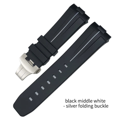 Bracelet de montre en caoutchouc et Silicone 24mm, extrémité incurvée pour PANERAI, boucle pliante, noir, vert, Orange, Bracelets de plongée, outils gratuits