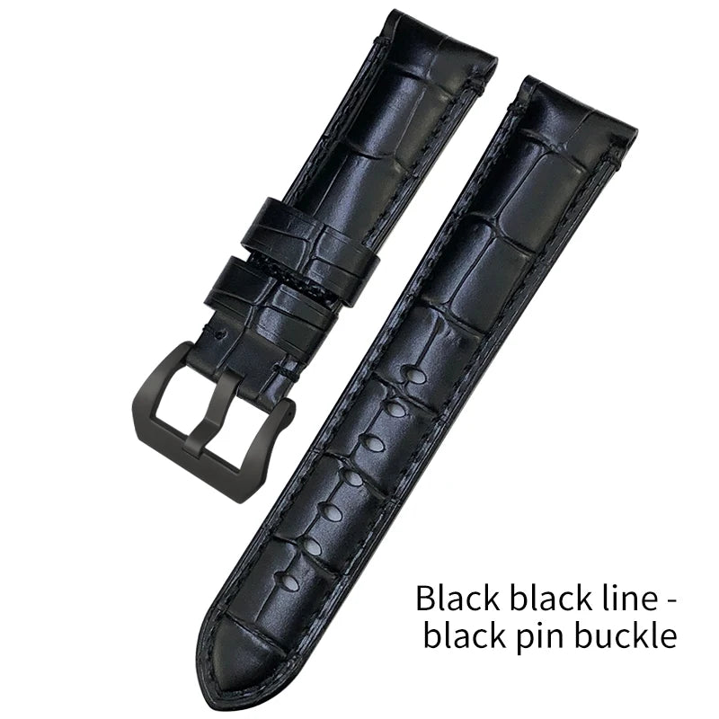 Men's 22mm Blue Cowhide Genuine Leather Watch Strap for PANERAI LUMINOR 1950 GMT SUBMERSIBLE PAM00688 00927 Pin Buckle Band