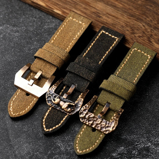 Bracelet de montre en toile bronze fait main pour homme, bracelet de style vintage, martelé, structuré, épais, noir, vert, 20mm, 22mm, 24mm, 26mm