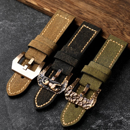 Bracelet de montre en toile bronze fait main pour homme, bracelet de style vintage, martelé, structuré, épais, noir, vert, 20mm, 22mm, 24mm, 26mm