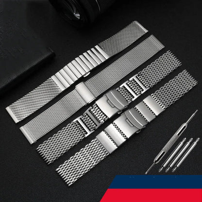 20/22/24mm Steel Dive Shark Mesh for Milanese Watch Bracelet Strap Band Weaving Double Snap Strap For Breitling Omega Seiko