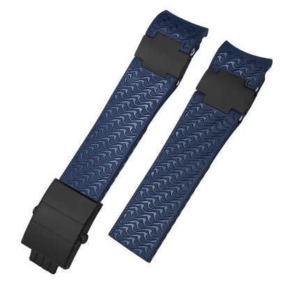 Bracelet de montre en caoutchouc de silicone à extrémité incurvée de 22mm, pour Ulysse Nardin 263 DIVER, noir, bleu, ondulé, étanche