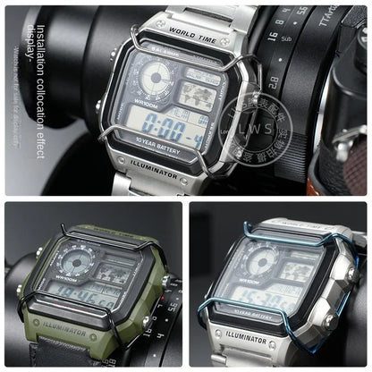 AE-1200 AE-1300 Stainless Steel Bumper Case Face Bumper for Casio AE-1200 AE-1300 gland lingCrash Tape Anti-corrosion Blue Silver Gold