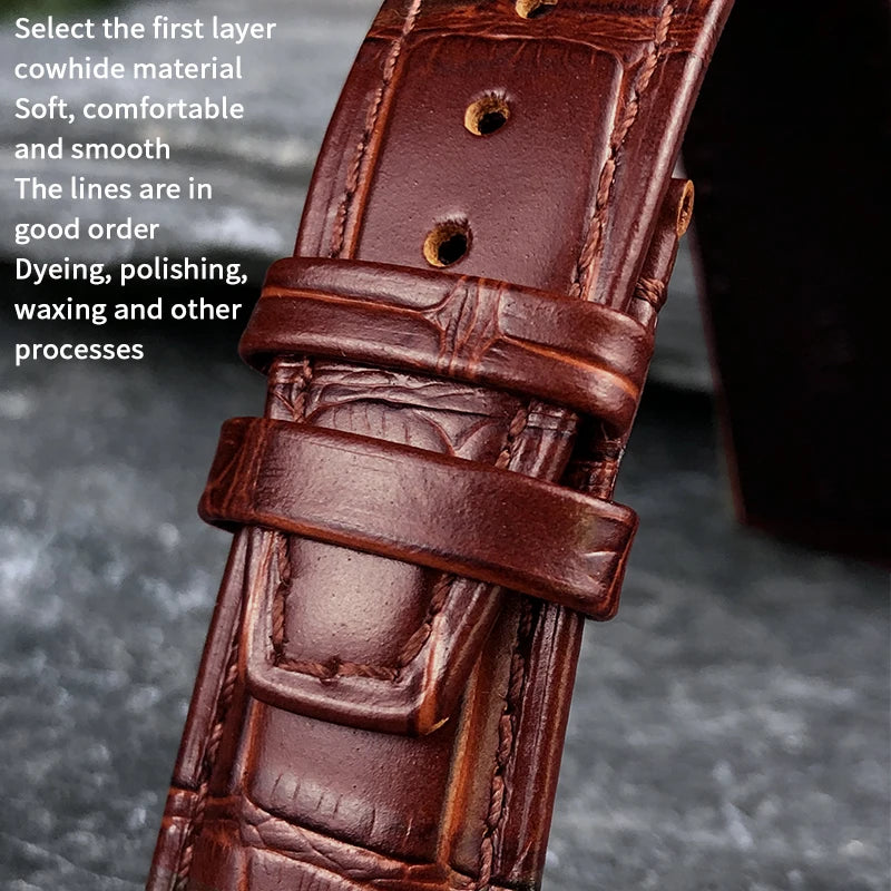 Bracelet de montre en cuir véritable pour hommes, 20mm, 21mm, 22mm, pour IWC, portugais, pilote, marron, noir, bleu
