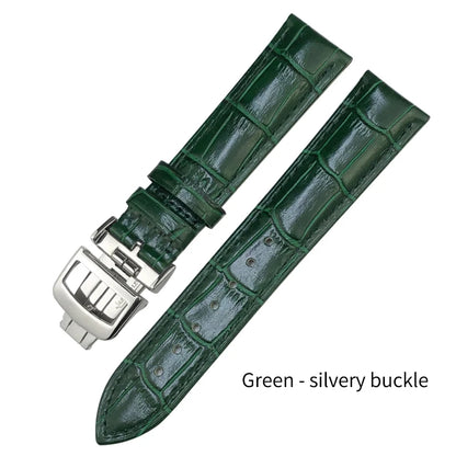 Bracelet de montre en cuir véritable pour Longines Jaeger, bracelet de montre pliable, noir, vert, bleu, 19mm, 20mm, 21mm, 22mm