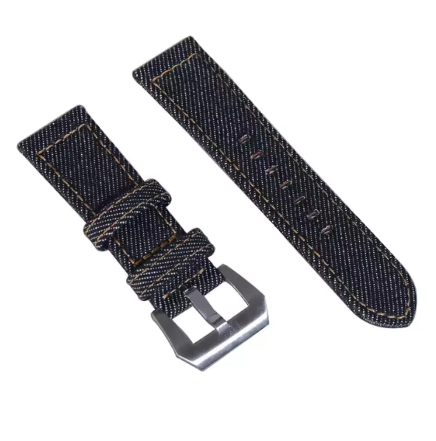 Bracelet de montre en Denim pour hommes, 24mm, noir, vintage, en toile, en coton, avec boucle