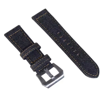 Bracelet de montre en Denim pour hommes, 24mm, noir, vintage, en toile, en coton, avec boucle