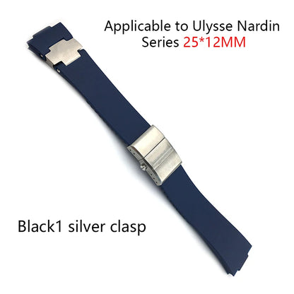 Correa de reloj de caucho de silicona de 22 mm compatible con Ulysse Nardin DIVER 263, negro, marrón, azul, 25*12 mm, impermeable