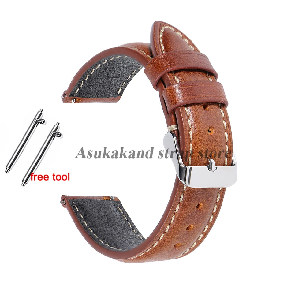 18mm 19mm 20mm 21mm 22mm Universal Vintage Oil Wax Leather Watch Straps Brown Top Coat Watch Strap Men's Accessories Tang Buckle