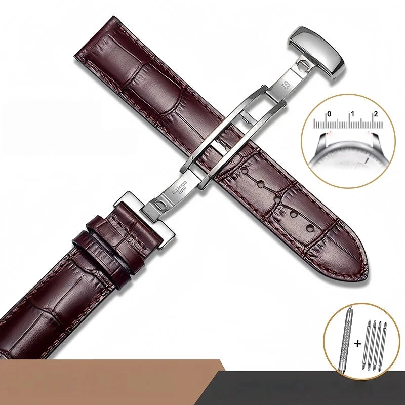 Tissot 真皮表带 - 适用于天梭 T41 力洛克、De Luca、优雅系列男士腕表，尺寸 18mm/19mm/2