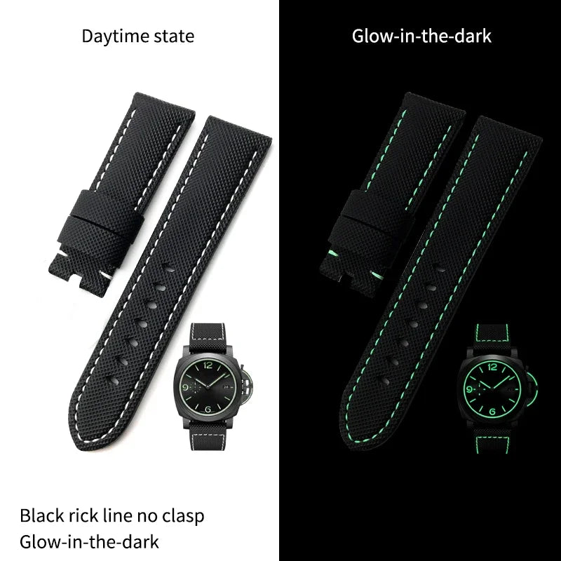 22mm 24mm 26mm Watch Strap for Panerai Luminor PAM01661, Black and Blue Nylon Fabric, Genuine Leather Canvas, Screw Pin Buckle