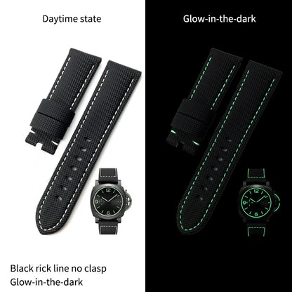 22mm 24mm 26mm Watch Strap for Panerai Luminor PAM01661, Black and Blue Nylon Fabric, Genuine Leather Canvas, Screw Pin Buckle