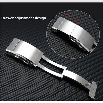 316L Stainless Steel Watch Buckle 16mm 18mm 20mm 22mm, Double Push Button Folding Clasp, Brushed Metal Watch Strap Clasp