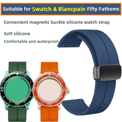 Cinturino in silicone morbido da uomo e donna, per Swatch, Blancpain Fifty Fathoms, Five Ocean, blu, arancione, verde, grigio, strumento, marca Co, 22mm