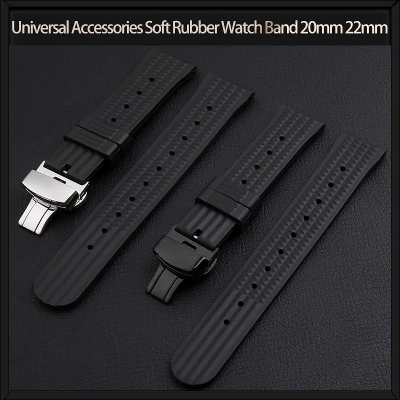 Bracelet de montre universel en caoutchouc souple, accessoires universels pour Seiko, bracelet de plongée intelligent, 20mm, 22m
