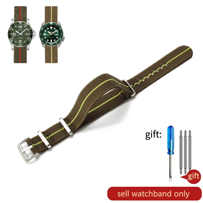 Retro Parachute Nylon Watch Strap for Rolex Tudor Biwan Omega Heuer IWC Men High-Density Knit 18 20 22mm Replacement Accessories