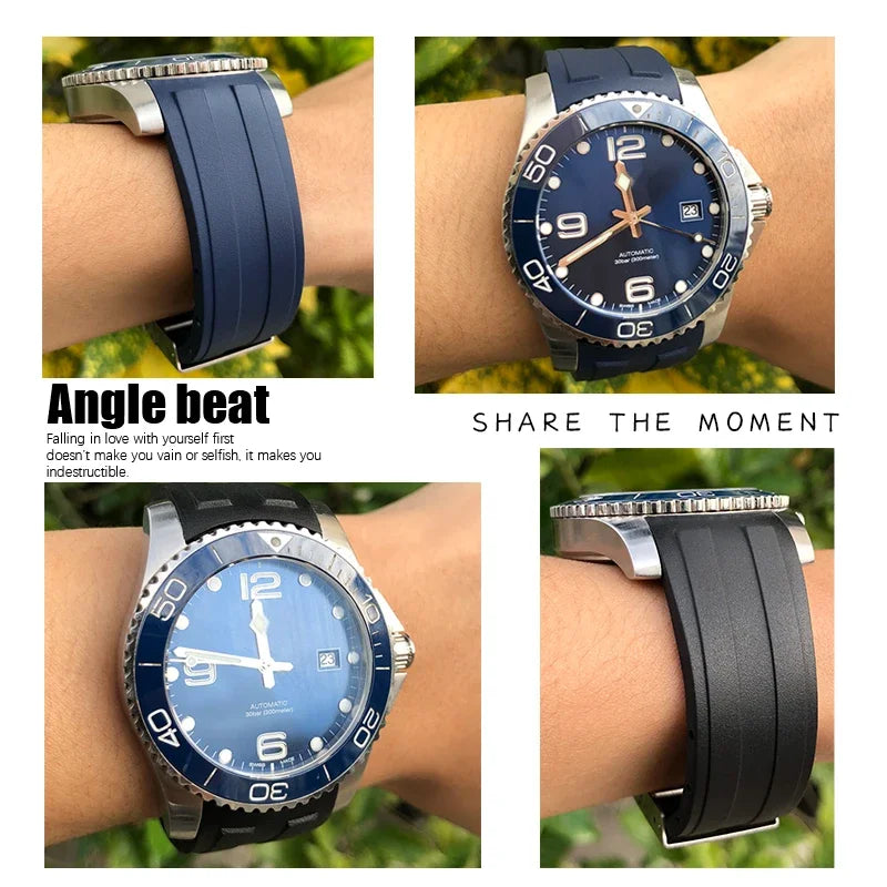 Cinturino per orologio in gomma di alta qualità, 19 mm 20 mm 21 mm 22 mm, adatto per Longines Hydroconquest L3 780 781 782 841, cinturino in silicone impermeabile