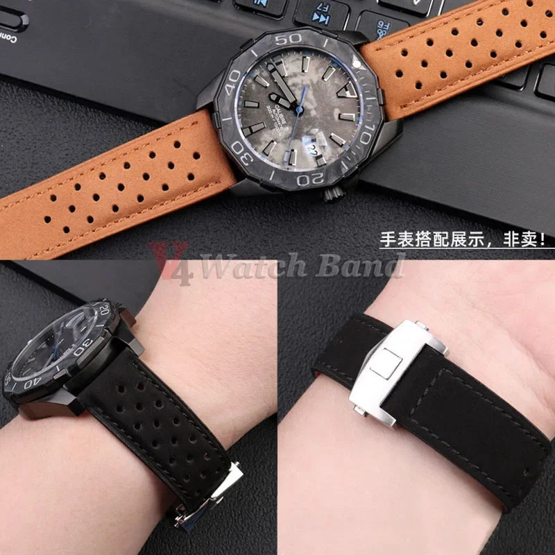 20mm 22mm 24mm Bracelet de montre en peau de vache pour Tag Heuer Carrera Monaco série Bracelet remplacer pour Bracelet de montre intelligente universel