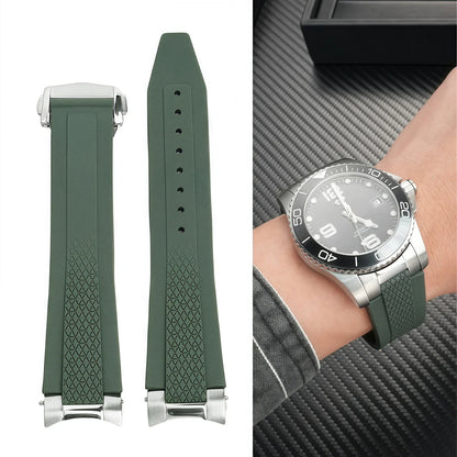 Cinturino per orologio in gomma fluorurata di alta qualità, 21 mm, per Longines Hydroconquest L3 Conquest, cinturino per orologio sportivo subacqueo + interfaccia in metallo