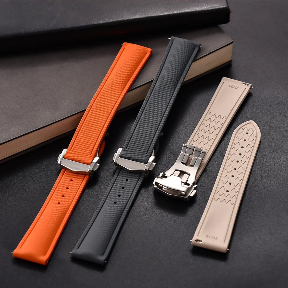 Bracelet de montre déployant de sport à motif tissé de haute qualité, 20mm 21mm 22mm, bracelet de montre en caoutchouc FKM