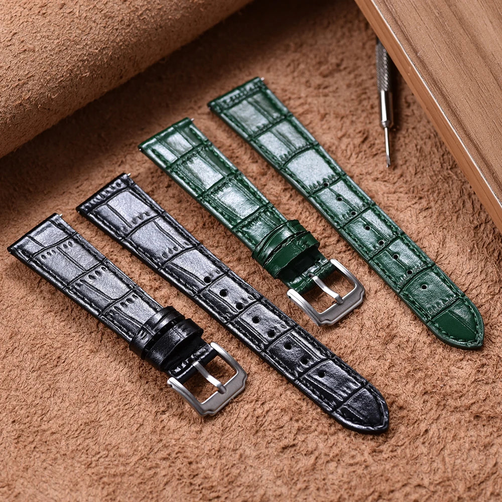 Bracelet de montre en cuir de bambou classique de qualité supérieure, 16mm, 18mm, 19mm, 20mm, 21mm, 22mm, à dégagement rapide, bracelets de remplacement souples pour hommes et femmes