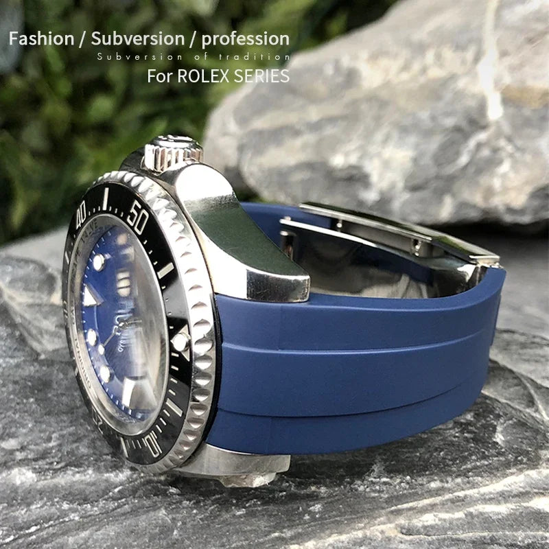 Bracelet de montre en caoutchouc et Silicone de haute qualité, 21mm, remplacement pour rôle Sea Dweller, dégradé bleu, ceinture DEEPSEA, outils gratuits