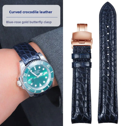 Bracelet de montre incurvé en peau de Crocodile, 20mm 22mm, pour Rolex Omega Tissot IWC Seiko, Bracelet en cuir véritable souple pour hommes