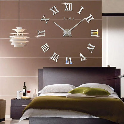 Horloge Murale Numérique 3D en Acrylique, Design de Chiffres Romains, Miroir, Mode, Grande Horloge Murale Ronde, Bricolage, Horloge Auto-Adhésive