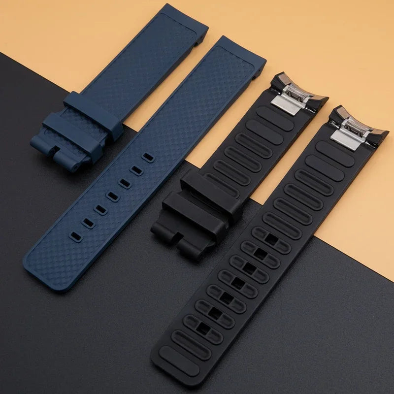 Soft Fluororubber Watch Strap, 22mm, for IWC AQUATIMER FAMILY IW376806 IW379503, Black and Blue, Quick Release
