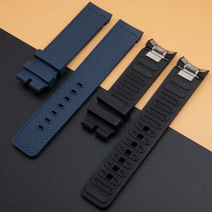Soft Fluororubber Watch Strap, 22mm, for IWC AQUATIMER FAMILY IW376806 IW379503, Black and Blue, Quick Release