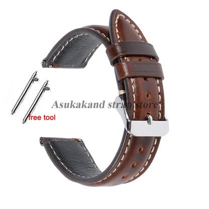 18mm 19mm 20mm 21mm 22mm Universal Vintage Oil Wax Leather Watch Straps Brown Top Coat Watch Strap Men's Accessories Tang Buckle
