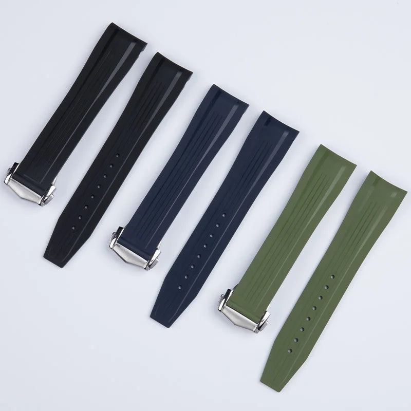 Bracelet de montre en caoutchouc fluoré FKM souple, pour Longines Conquest GMT L3.790 L3.830 L3.890 41mm 43mm, extrémité incurvée, étanche