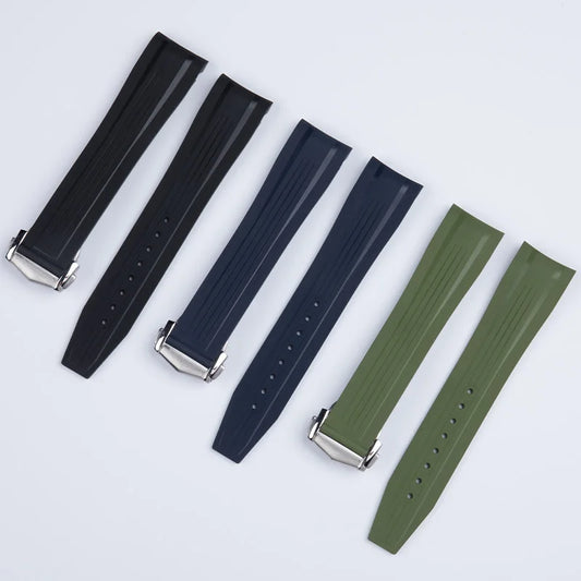 Bracelet de montre en caoutchouc fluoré FKM souple, pour Longines Conquest GMT L3.790 L3.830 L3.890 41mm 43mm, extrémité incurvée, étanche