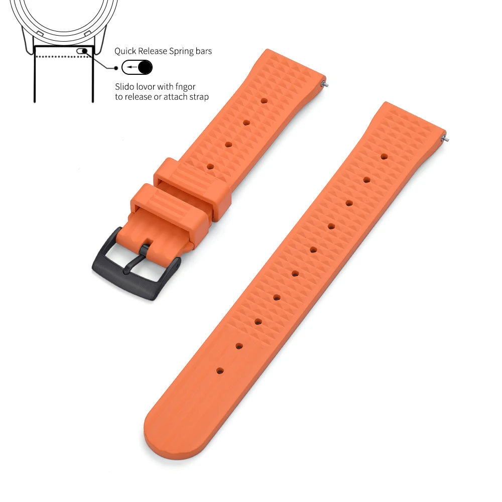 JUELONG – bracelets de montre en caoutchouc gaufré FKM, à dégagement rapide, étanche, Durable, en caoutchouc fluoré, 20mm 22mm, pour montre de plongée traditionnelle