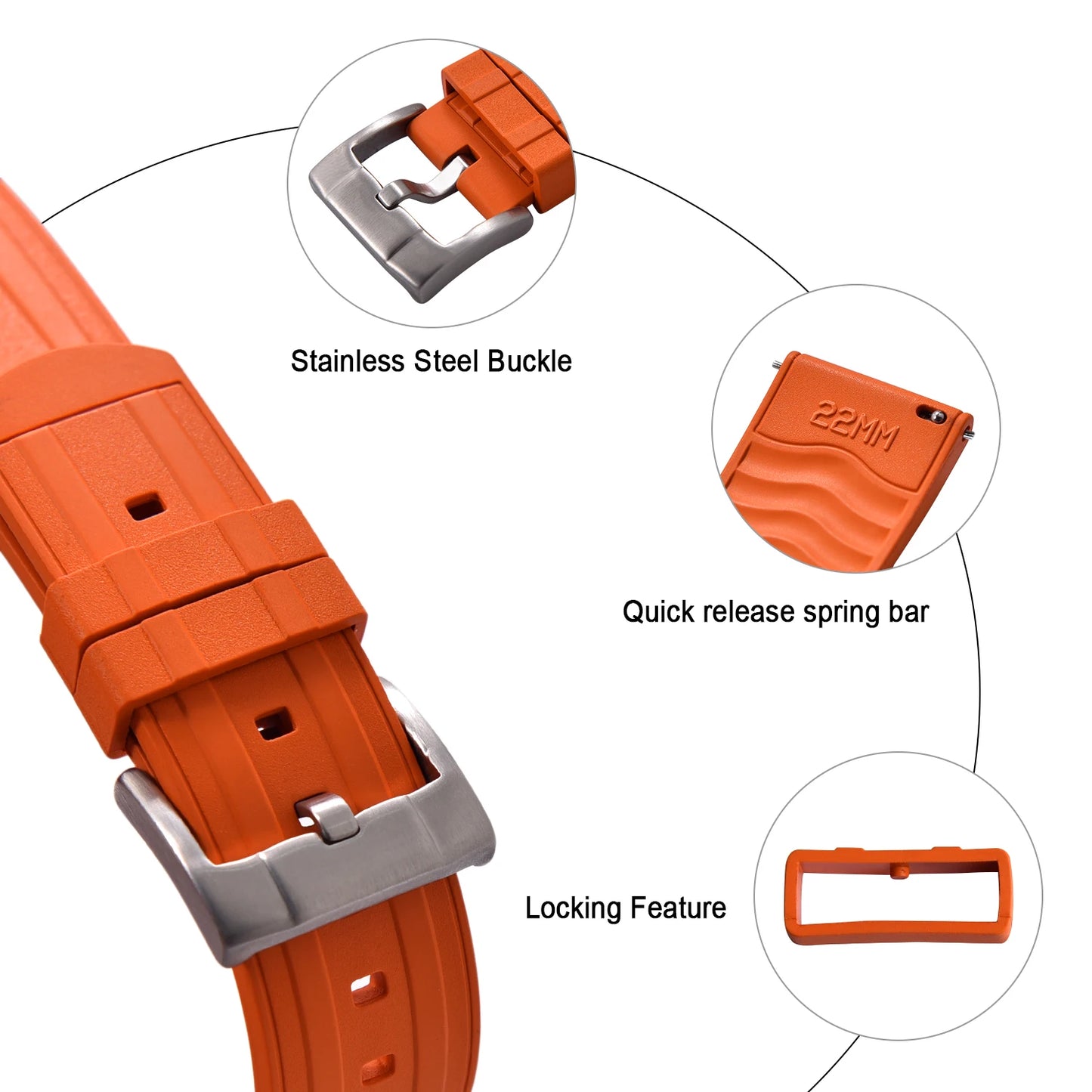 Cinturino in gomma HNBR con grana satinata, nuovo design, 20 mm 22 mm, funzione di bloccaggio originale, cinturino in gomma OSAND per immersioni a sgancio rapido