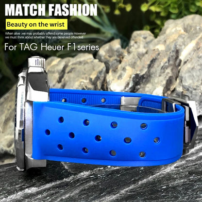 Bracelet de montre en Silicone respirant, 20mm 21mm 22mm, pour montre TAG Heuer F1 CAZ201, Bracelets universels en caoutchouc, boucle pliante