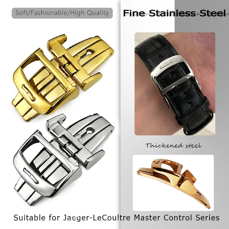 316L Stainless Steel Butterfly Clasp, 18mm, for Jaeger LeCoultre Master, Leather Watch Strap, Rose Gold, Buckle Accessories