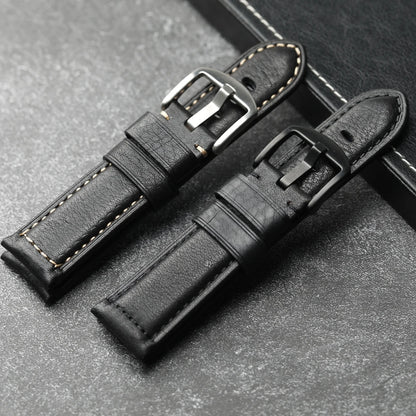 Handmade Leather Watch Strap Black 20 22 24 26MM Head Layer Cowhide Men's Mechanical Watch Band, Retro Style Black Strap