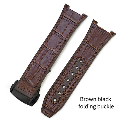 Concave Rubber Cowhide Watch Band, Silicone Leather Watch Strap, Special for Omega Constellation Foldover Structure, 25mm * 14mm