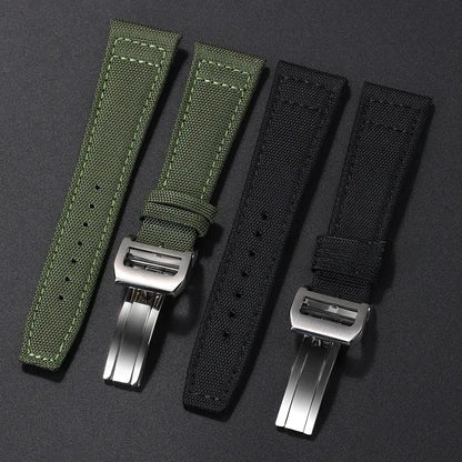 Cinturino per orologio in tela di nylon, 20 mm 21 mm 22 mm, per orologio da pilota IWC Portugal PORTOFINO, cinturino in tessuto, fibbia pieghevole, cinturino in pelle bovina