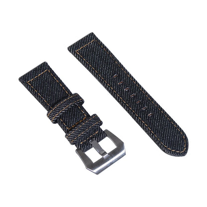 Bracelet de montre en Denim pour hommes, 24mm, noir, vintage, en toile, en coton, avec boucle