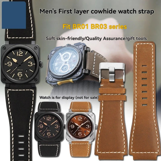 Pour bracelet de montre Bell & Ross BR ceinture de montre pour hommes BR01 BR03 bracelet de montre en cuir Bell Ross 35X24mm interface convexe pour hommes