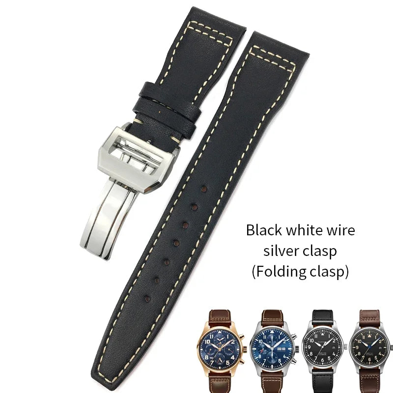 Bracelet de montre en cuir de vache de haute qualité, 20mm 21mm 22mm, adapté à IWC Big Pilot Spitfir Mark 18 Portfino, bracelet de montre noir en cuir de veau