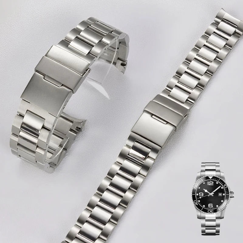 Cinturino in acciaio inox a estremità curve per Longines Concas Master Conquest Hydro Conquest L3.642.4 L3.781.4, cinturini per orologi da 21 mm