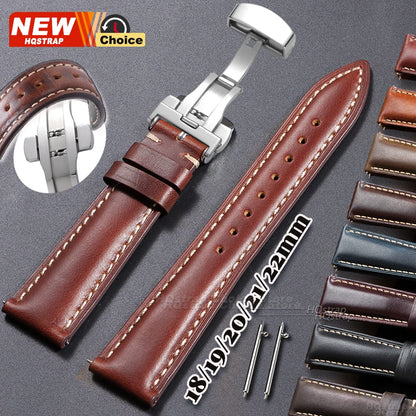 Bracelet de montre vintage en cuir huilé avec boucle papillon 18mm 19mm 20mm 21mm 22mm pour homme et femme, fermoir à ardillon