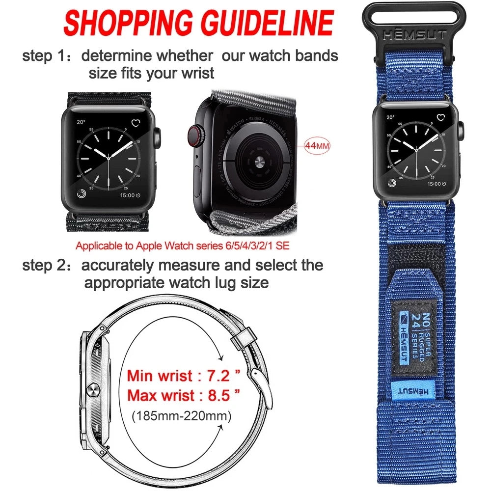 HEMSUT Nylon Strap for Apple Watch, Outdoor Bracelet, Ultra, 49mm, Mini Band 4, iWatch 7, 5, 6, SE 2, 3, 40mm, 44mm