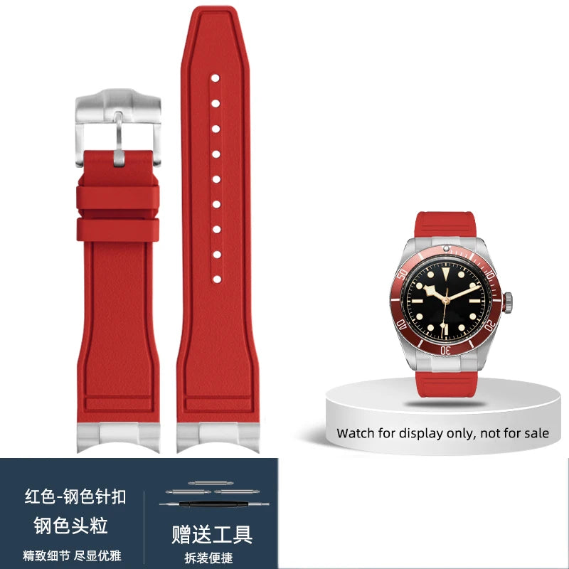 FKM – Cinturino in gomma 316L, maglia terminale curva in acciaio inossidabile 20/21/22mm per Tudor Black Bay M79363 M7939G1, adattatore in metallo, connettore 41mm