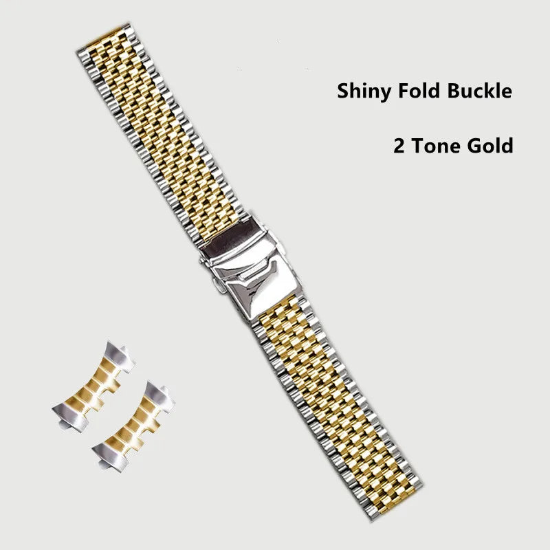 Cinturino universale in acciaio inossidabile, estremità diritta curva, sette perle di riso, bracciale, adatto a tutti gli orologi, 20 mm, 22 mm