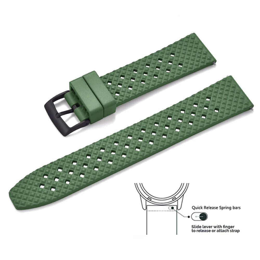 Bracelets de montre en caoutchouc FKM tropical premium 20 mm 22 mm à dégagement rapide, motif nid d'abeille, respirants et poreux pour Seiko SRP775
