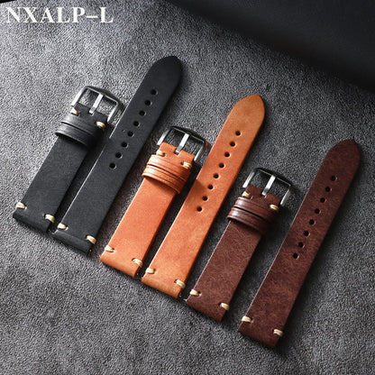 Bracelet de montre en cuir de vache cousu à la main, 18mm 19mm 20mm 21mm 22mm, bracelet en cuir mat pour Seiko pour bracelet de montre Omega à dégagement rapide